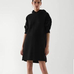 COS Hooded Sweatshirt Dress Black 100% Cotton Pocket Long Slv Women S Sporty
